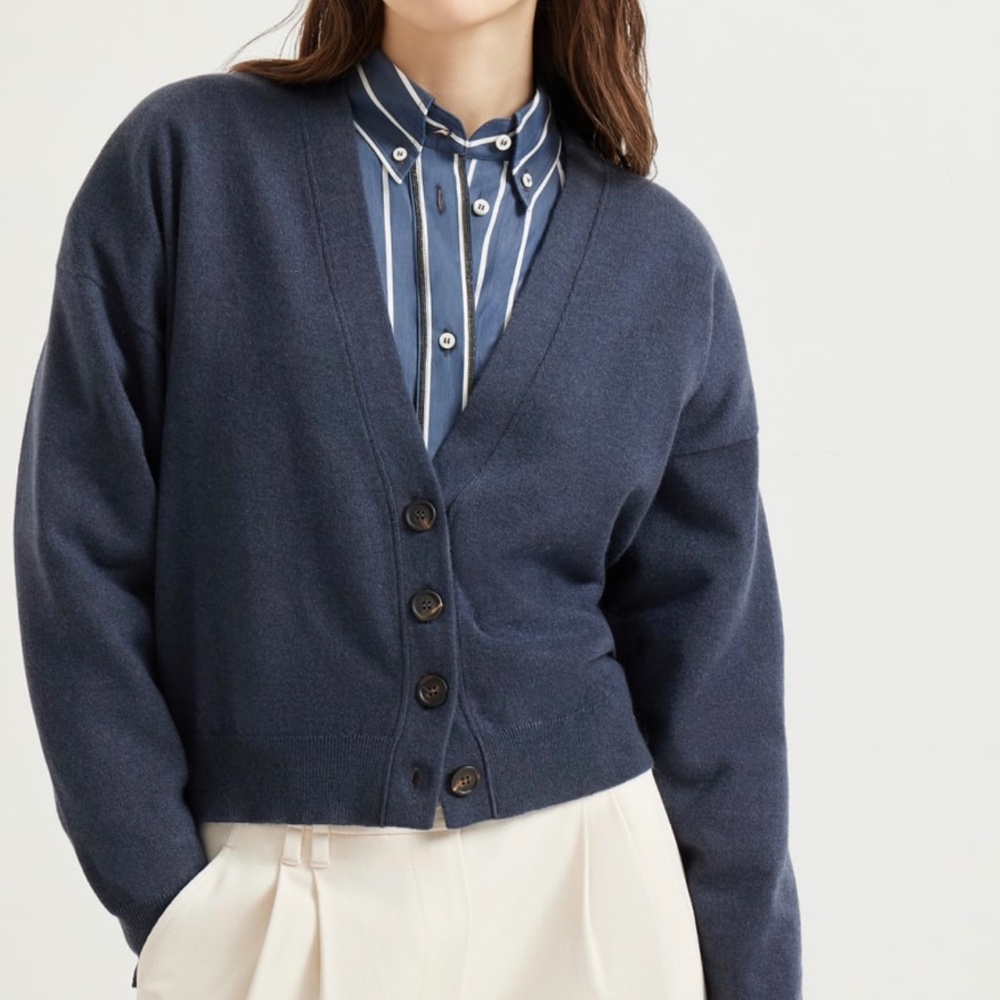 Brunello Cucinelli Cashmere cardigan with monili Size XXS Navy